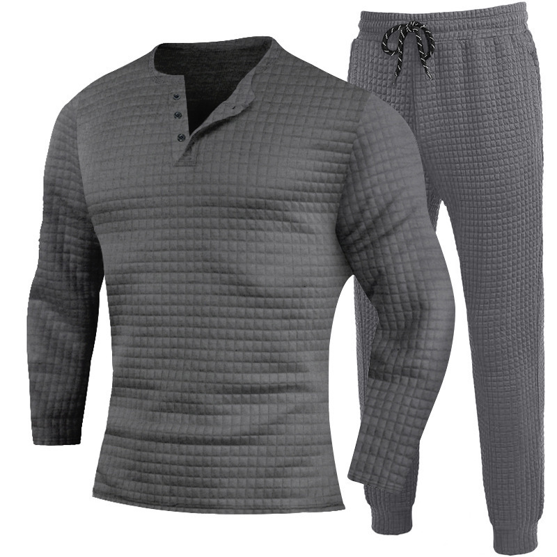 Herren Henley Shirt Und Jogger Hose Set Für Herbst Und Winter_voghion.com