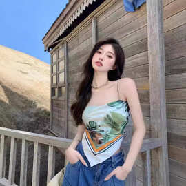 夏季复古美背ins辣妹方巾肚兜式抹胸上衣吊带背心女内搭外穿