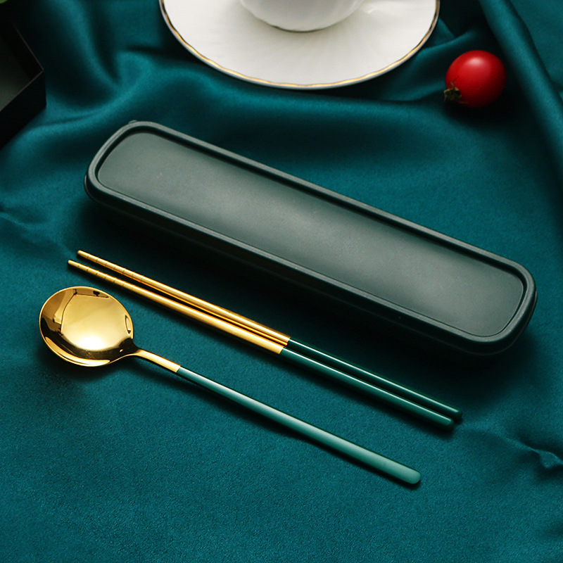 304 vajilla portátil de acero inoxidable cuchara coreana Tenedor palillos conjunto de tres piezas estudiante traje de viaje al aire libre logo imprimible