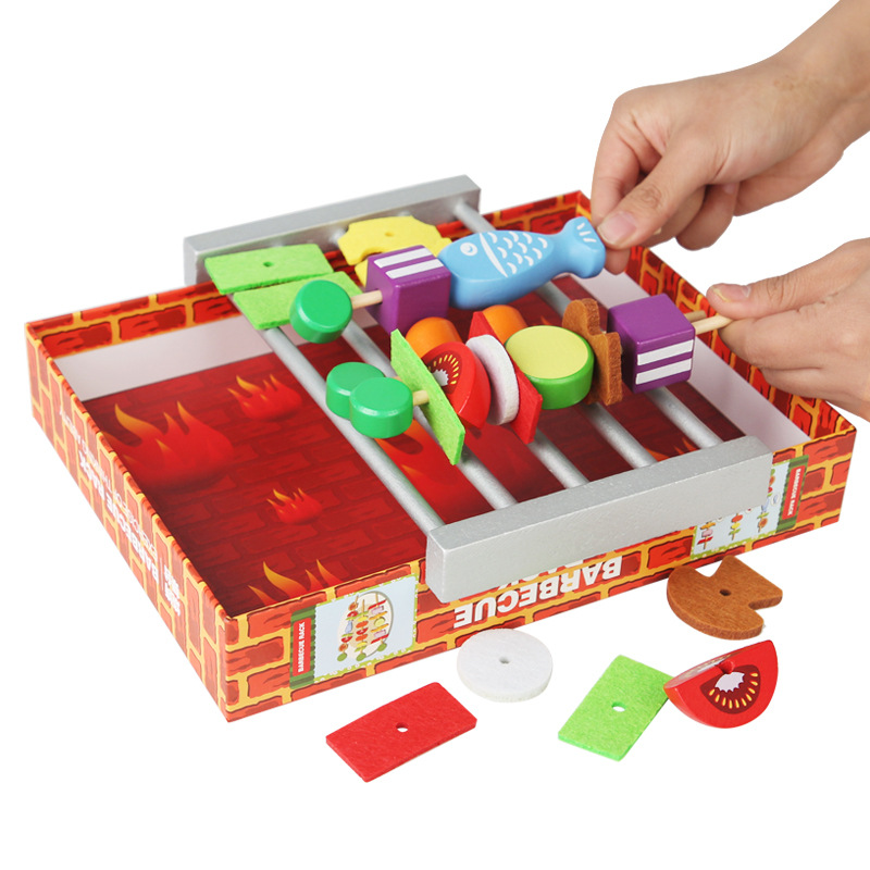 Niños de madera mini simulación parrilla juego de parrilla juego de regalos para cocinar chicas juguetes caseros