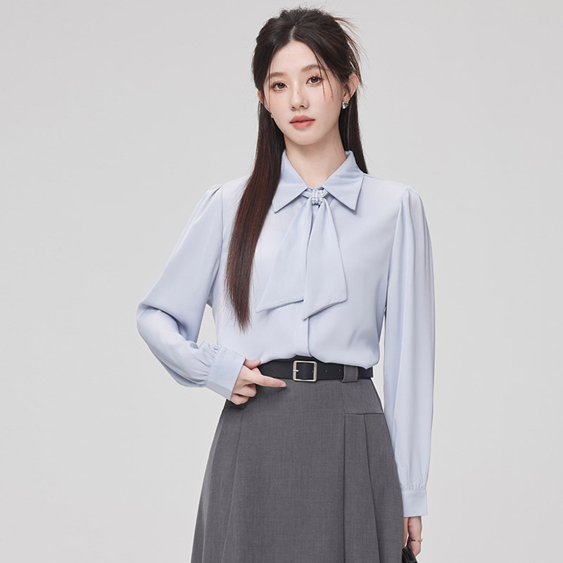 Korean Fashion Blue Long Sleeve Shirt 2025 Spring Wear for Formal Occasions Commuting UGC Interview Design Sense Top