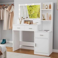 梳妆台板式家具欧美卧室化妆柜子外贸简约风格床边带灯储物化妆桌