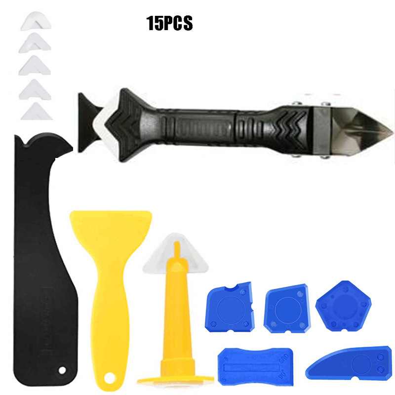 15件套3合1金属头刮刀硅胶填缝工具美缝塑料刮板密封刮刀套件