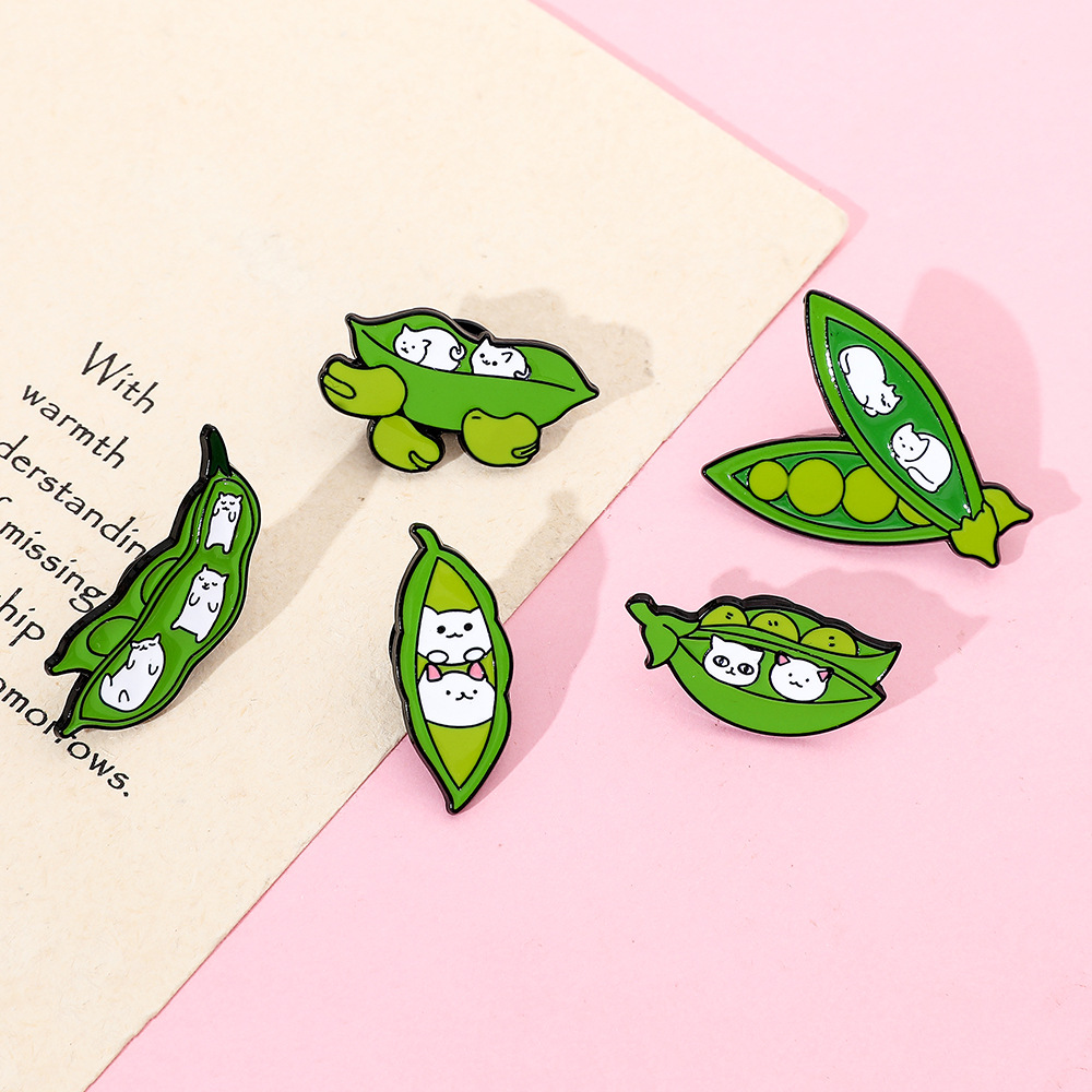 6g Weight Brooches Classification Casual, Daily Occasion Alloy Material Cat, Pea Pattern Unisex Gender Enamel Design Cute Style Cute Pin Cat Pea Alloy Enamel Unisex Brooches 6