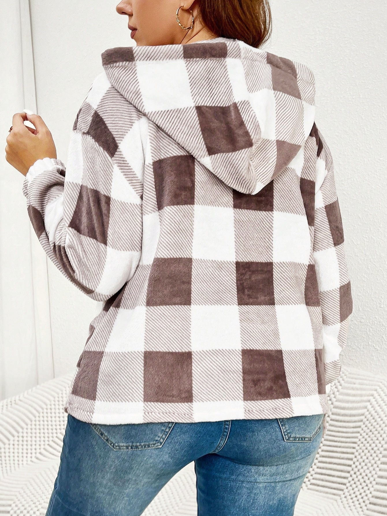 Nuevas trajes de mujer transfronterizas otoño-invierno cálido casualidad chaqueta con capuz de cuadrillas de moda europea y americana botón suelto chaqueta de manga larga