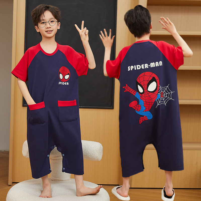 Boys' one-part pajamas children's one-part home clothes summer cotton thin for little boys and older children's summer clothes