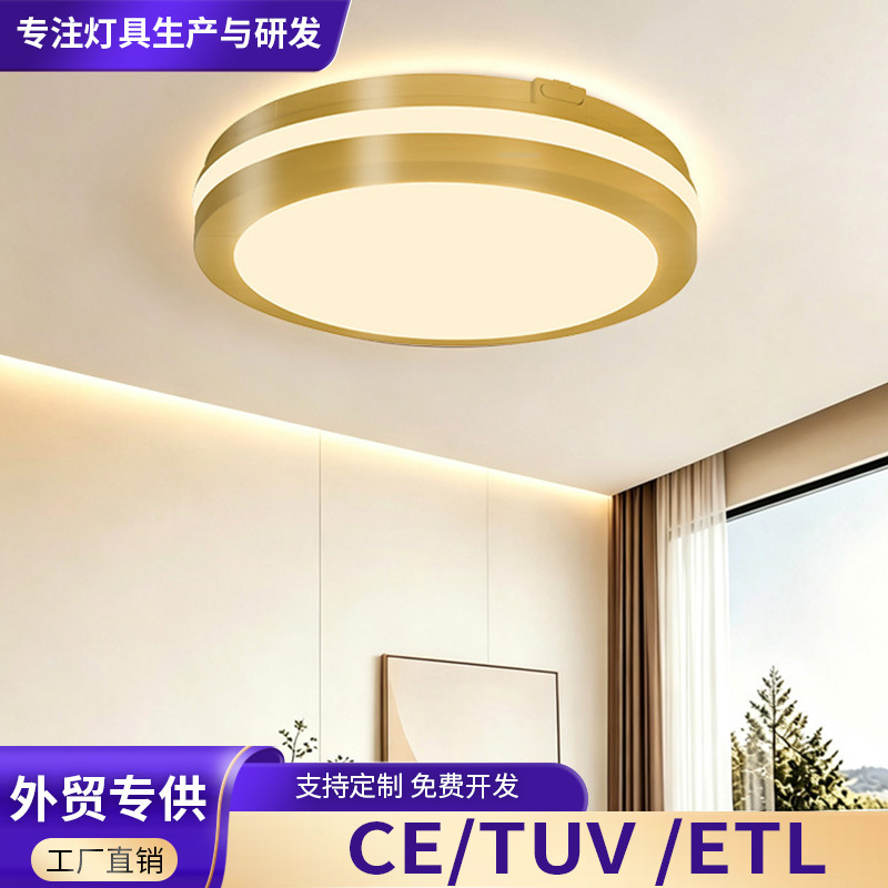 110V Cross-Border Exclusive Supply, Exportable Ultra-Thin Round Room Light, Wood Grain Bedroom Light, Rectangular Side-Emitting Living Room Light