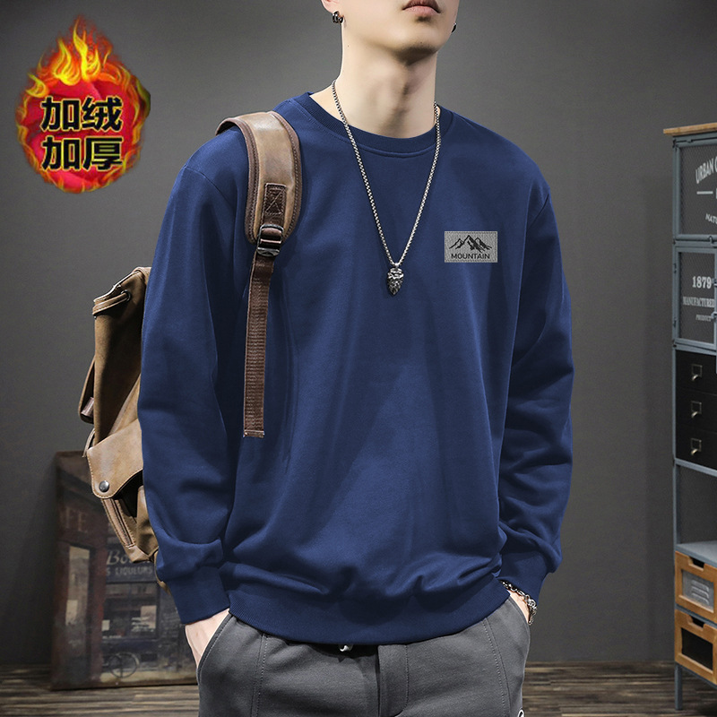 Otoño y invierno de cuello redondo nuevo estilo de moda suelta estilo de estilo de Hong Kong abrigo de hombre 420 gramos de terciopelo grueso suéter