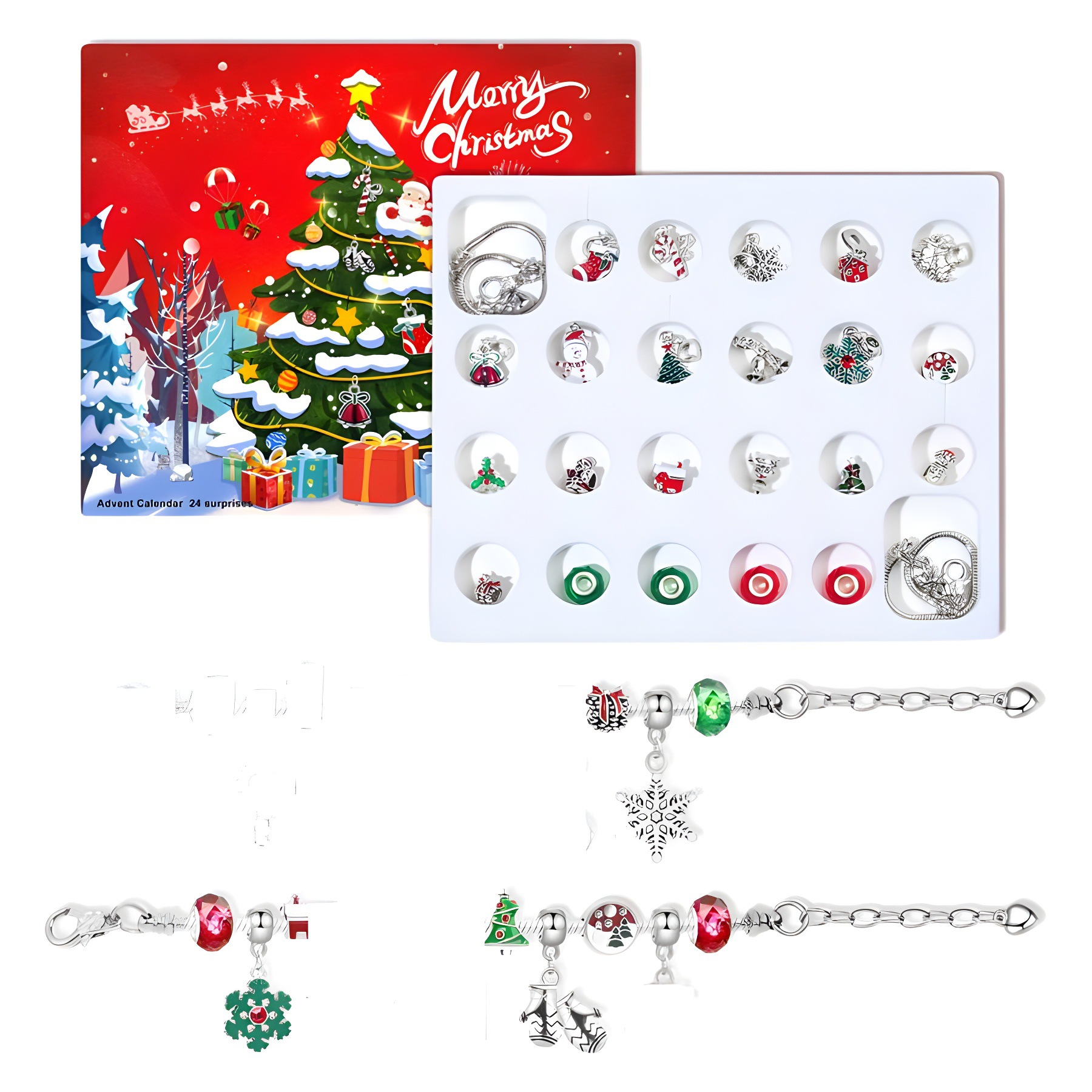 Christmas Jewelry Making Christmas Countdown 24 Calendar Advent Surprise Blind Box Christmas DIY Creative Combination Christmas Bracelet_voghion.com