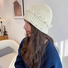 帽子女秋冬新款简约破洞针织冷帽日系乞丐套头帽做旧复古毛线帽男