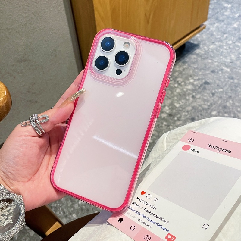 彩虹深色边框透明软壳适用iPhone16promax手机壳15二合一气囊防摔|undefined