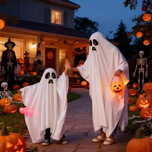 Halloween ghost costume masquerade adult children ghost cloak dress up cos party white cloak