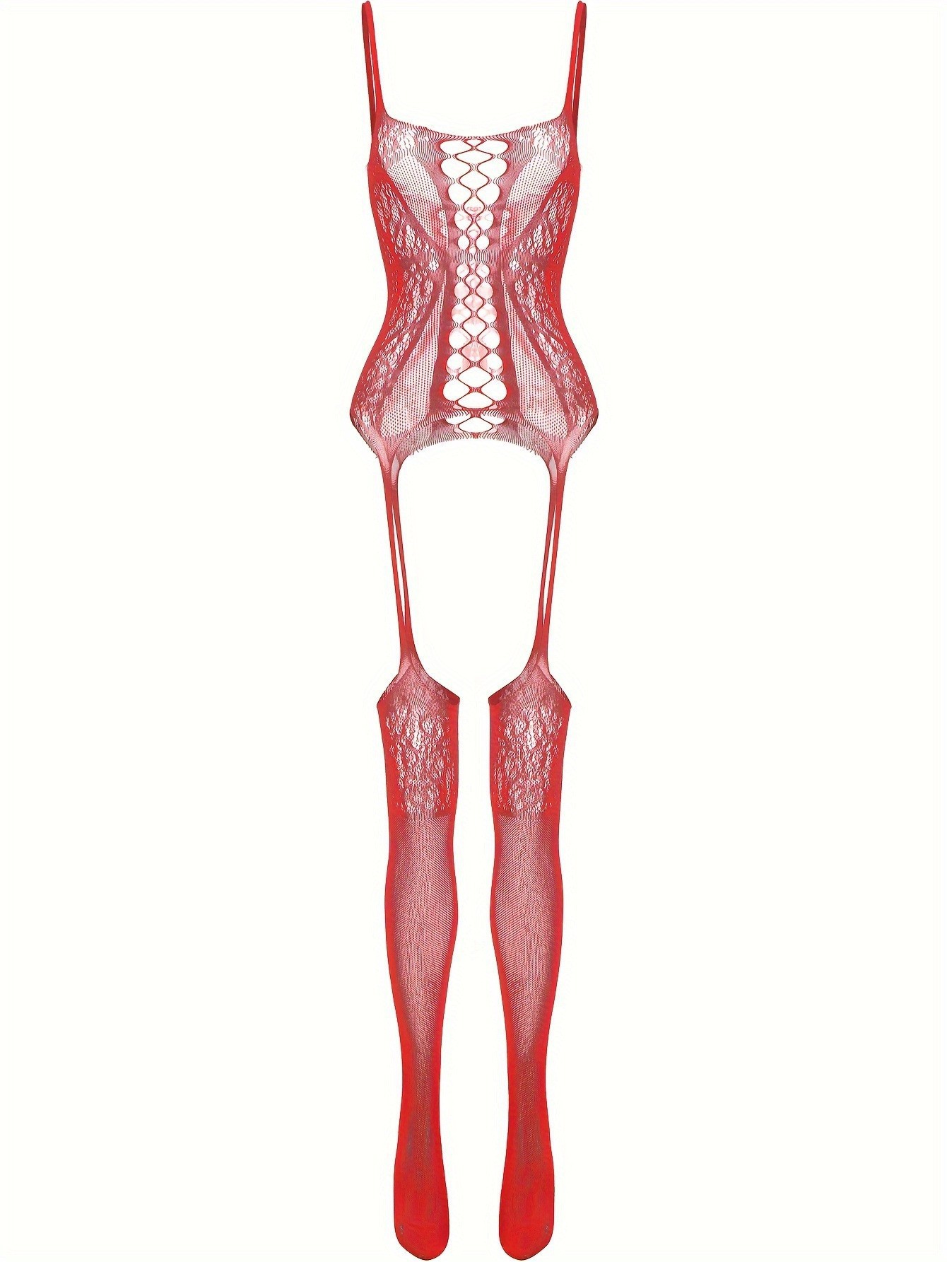 Lencería Sexy Body de Red de Nylon, Hueco, con Tirantes, para Citas de Pareja