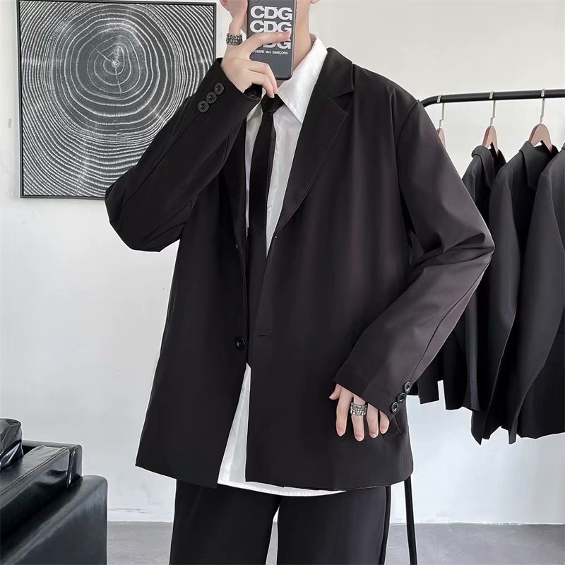 New 2025 Hong Kong Style Handsome Casual Suit Jacket for Men in Spring and Autum Loose Korean Style Bf Trendyy Internet Celebrity Small Suit