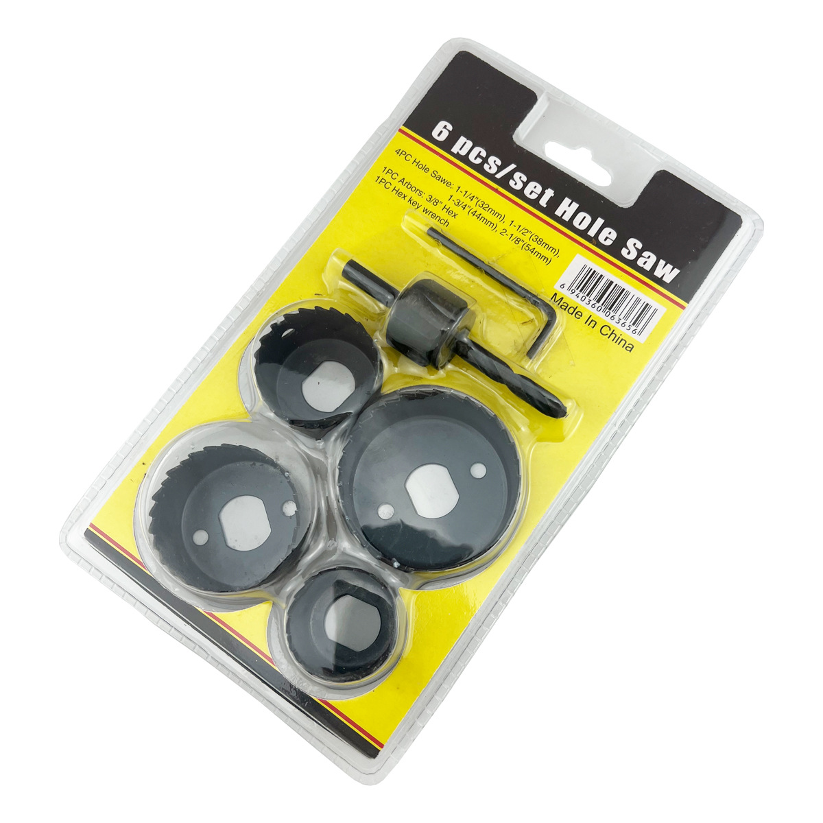 Nuevo al por mayor 6 piezas de conjunto de perforadores de carpintería 6PC conjunto de perforación de agujeros de sierra perforadora de herramientas de hardware de corte negro