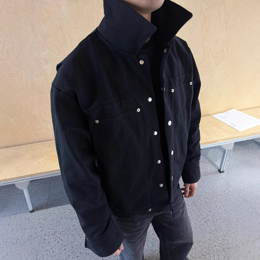 아메리칸 스타일 클린 핏 솔리드 컬러 재킷 남자 봄과 가을 툴링 탑 루즈 트렌디 브랜드 세척 올 매치 커플 재킷