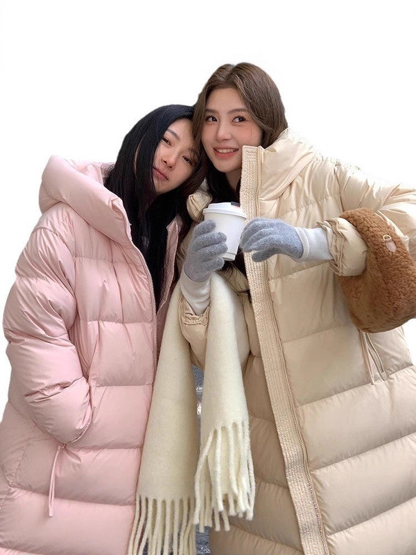 网红贝贝冬季新款长款过膝羽绒服女连帽宽松时尚洋气加厚保暖外套|undefined