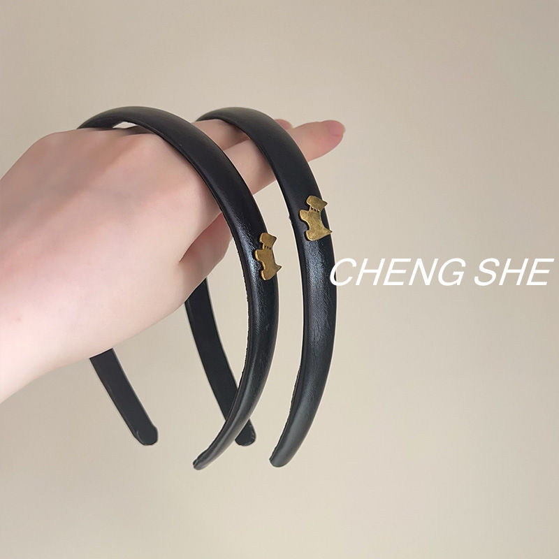 赵露思同款金色小狗压发卡韩国漆皮黑色发箍女高颅顶头箍发卡发饰|undefined