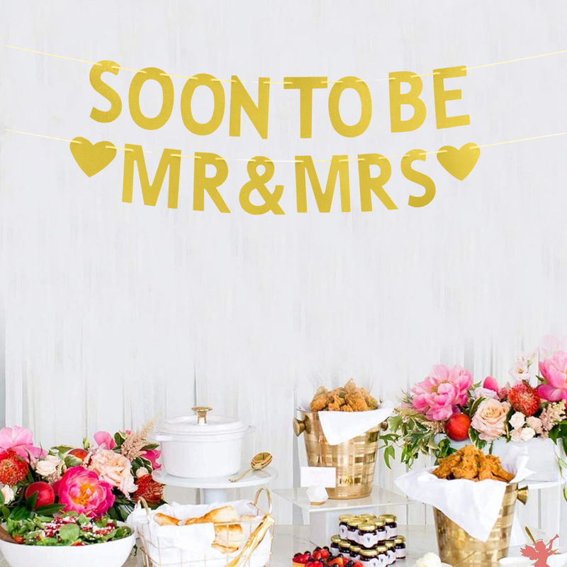 SOON TO BE MR MRS 欧美婚礼派对装饰金粉字母拉旗串旗布置横幅|undefined