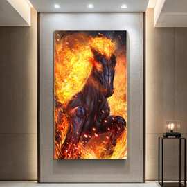 高清单幅火焰棕色马客厅装饰画 沙发背景墙壁画横款卧室床头挂画