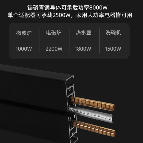 Oveson surface-mounted wall-mounted removable power sliding surface-mounted track power socket anti-shock track socket