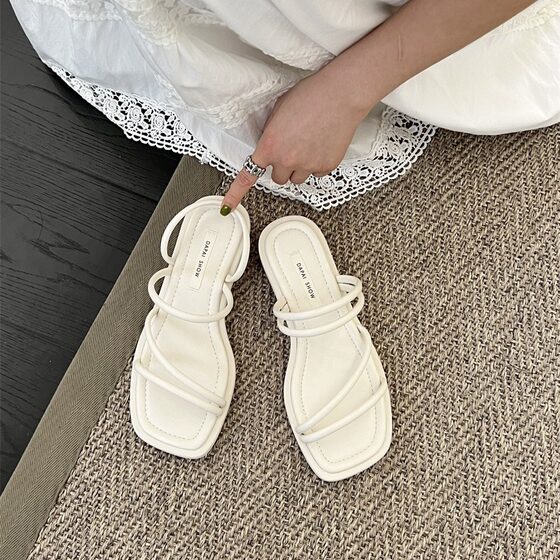 Fairy Style Summer Two-Wear Thin-Strap Low-Heel Slippers Women's Outer Wear New Style One-Strap Simple Skirt Roman Sandals