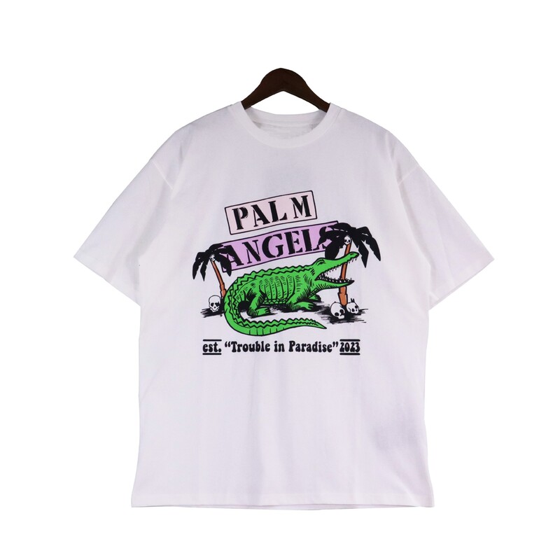 European and American Trendy Brand Palm Angel PA Crocodile Territory Printed Short Sleeve Casual Trendy Brand Loose Men's and Women's T-Shirt Trendy