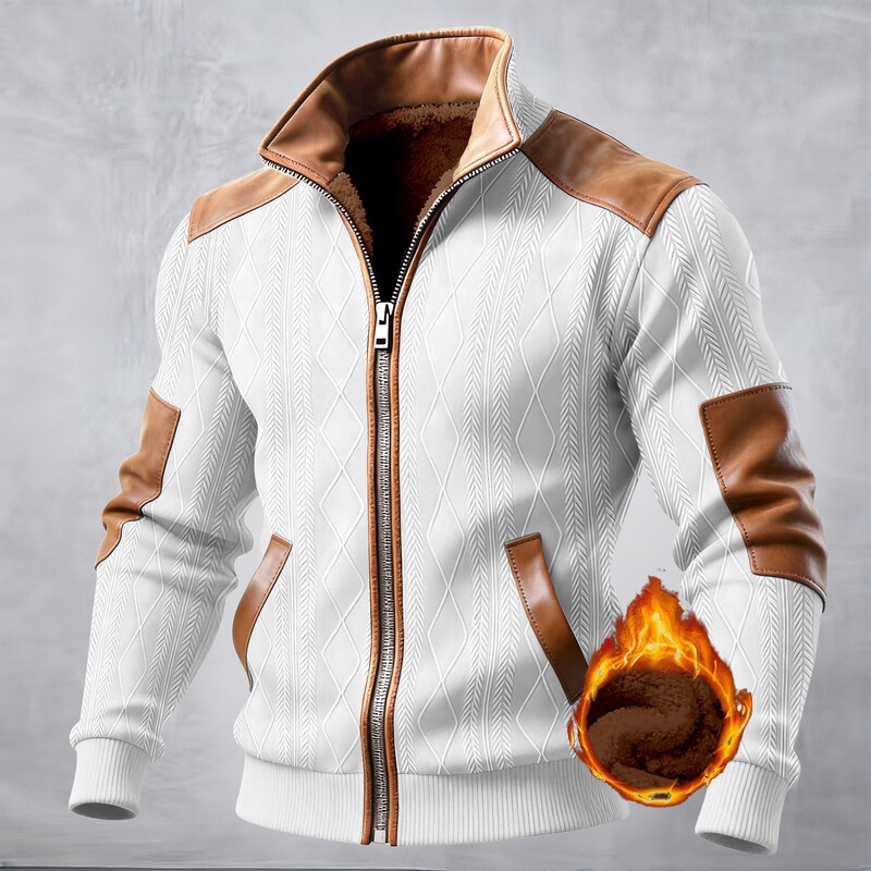 Ins2025 Autumn and Winter European and American Cross-Border New Men's Color-Blocked Textured Fleece-Lined Zipper Casual Jacket with Stand Collar
