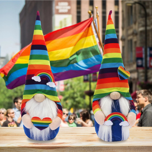 Cross-border new product Rainbow Festival scene decoration props rainbow colorful striped faceless doll holding love doll ornaments