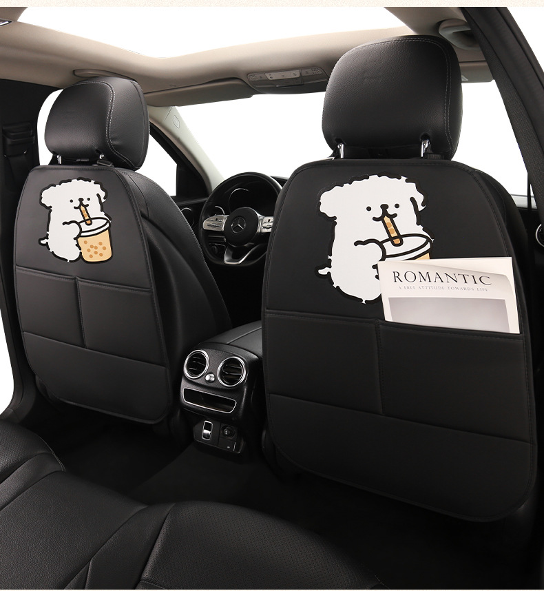 Women's Cute Cartoon Car Seat Back Anti-Kick Pad Car Rear Seat Back Anti-Fouling Pad Anti-Kick Pad with Storage Strap