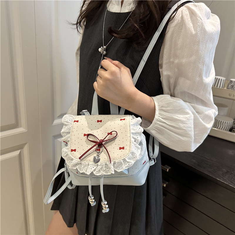 Zaino piccolo da donna con fiocco e bordo in pizzo per viaggio_voghion.com