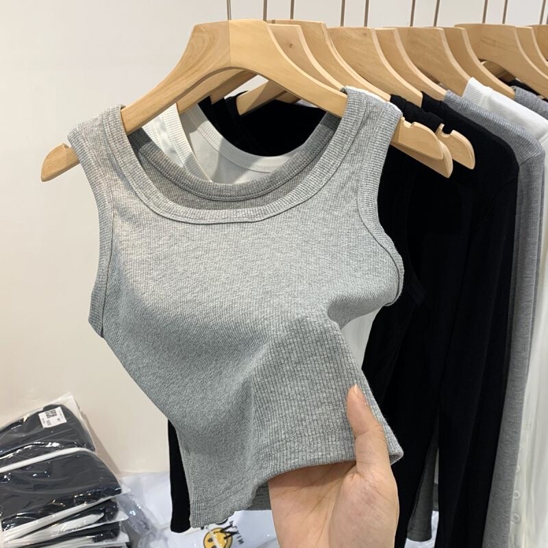 Threaded cotton short camisole women's net red hot girl outer wear inner wear slimming navel bottoming Vest Women's wholesale
