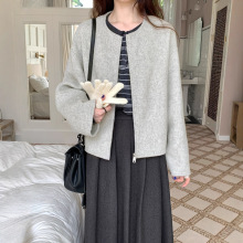 高级感廓形羊毛双面呢外套女秋冬新款韩系简约宽松圆领毛呢大衣