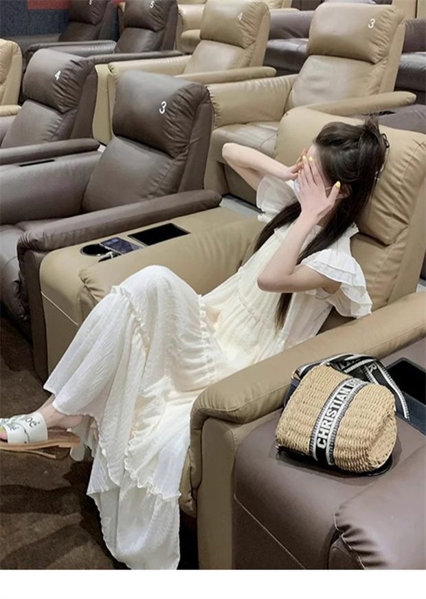 Đầm nữ tay phồng nhẹ suông rộng dáng midi phong cách ngọt ngào xuân hè 2026 — Màu hạnh nhạt chi tiết 4