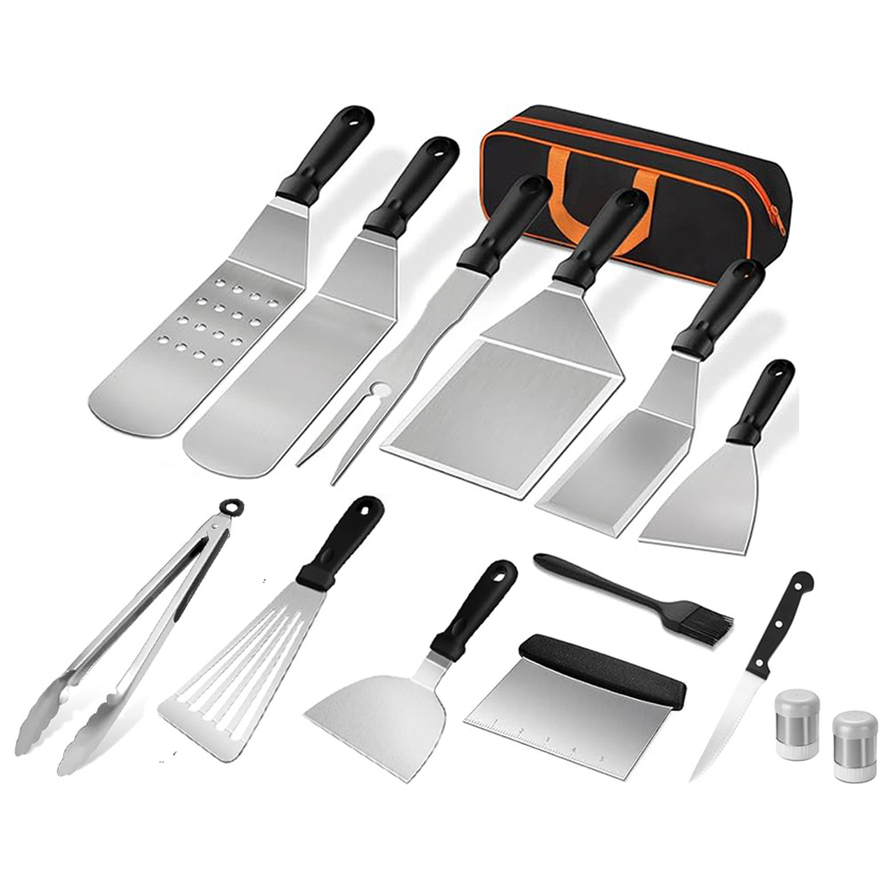 Juego de herramientas de barbacoa de acero inoxidable de Amazon, pala de cocina de barbacoa al aire libre, placa de hierro, pala de barbacoa, combinación de cuchillo, herramienta para hornear