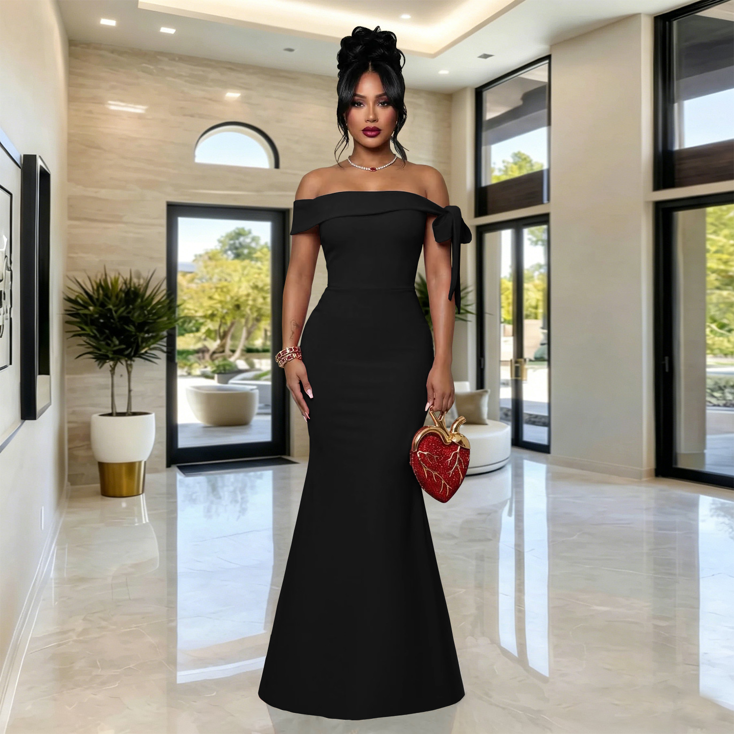 C7681 Aliexpress transfronterizo Amazon Europa y América moda mujer elegante hombro abierto vestido de cadera image 4