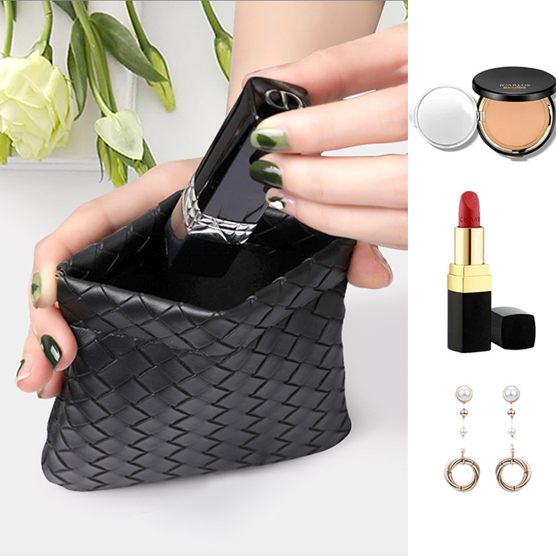 Nueva bolsa de almacenamiento de metralla cerrada automática bolsa de almacenamiento portátil bolsa de lápiz labial pequeña bolsa de cosméticos de pu portátil