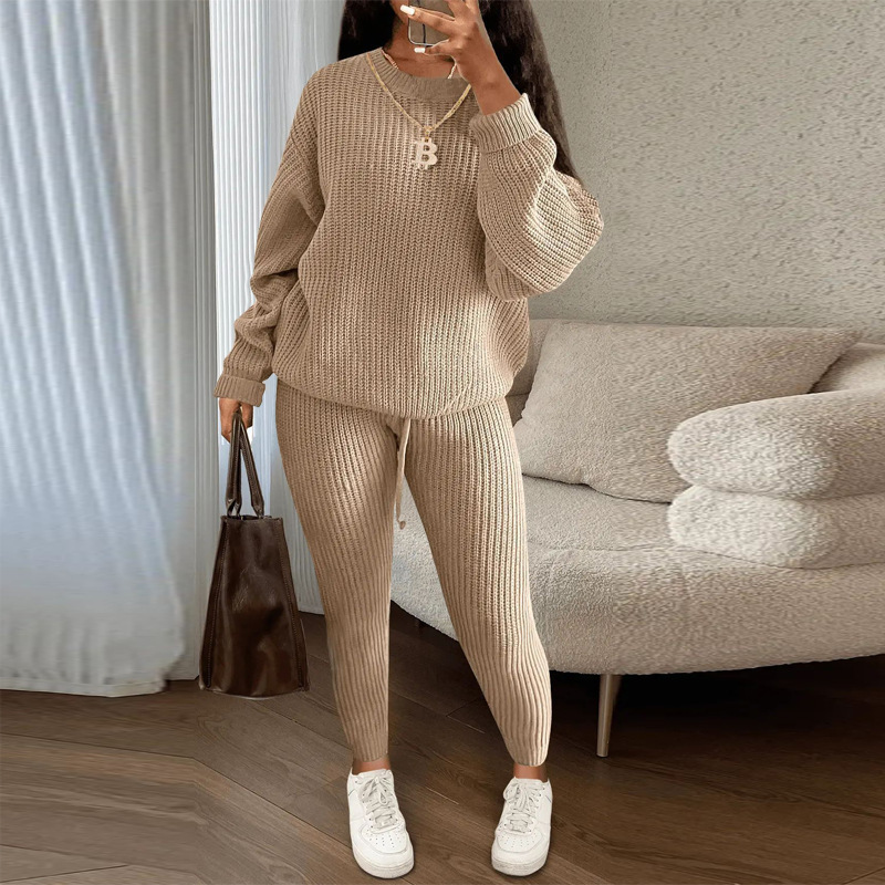 European and American Amazon Hot Selling Fashion Casual Knitted Suit Trousers Suit Foreign Trade Women's Wool Suit European and American Amazon Hot Selling Fashion Casual Knitted Suit Trousers Suit Foreign Trade Women's Wool Suit