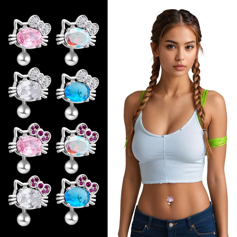 Genuine multicoloured copper belly button piercing with zircon with…