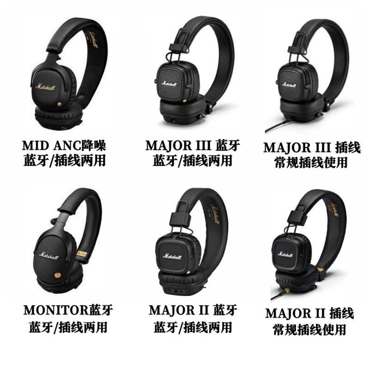 Подходит для наушников Marshall MONITOR II ANC, Bluetooth, для 2‑го, 3‑го и 4‑го поколений Bluetooth