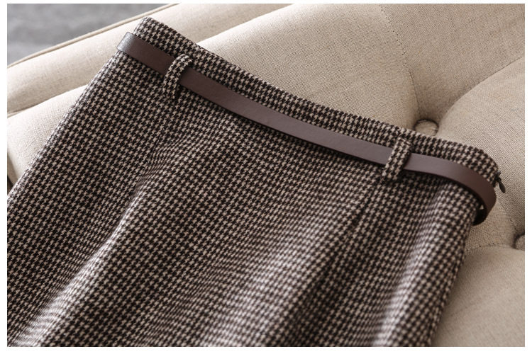 Chân váy nữ ca rô houndstooth cạp cao xẻ tà dáng ôm tôn dáng — Ca rô, Màu xám chi tiết 13