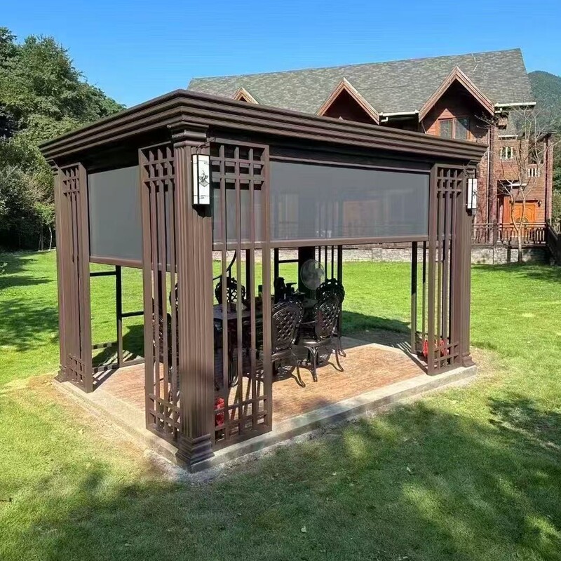 New Chinese Style Outdoor Aluminum Alloy Pavilion Courtyard Villa Garden Leisure Pavilion Outdoor Garden Terrace Electric Pavilion