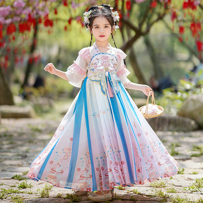 Hanfu princess dress for girls 2024 new summer dress children Tang suit, fairy-like ancient style dress performance dress