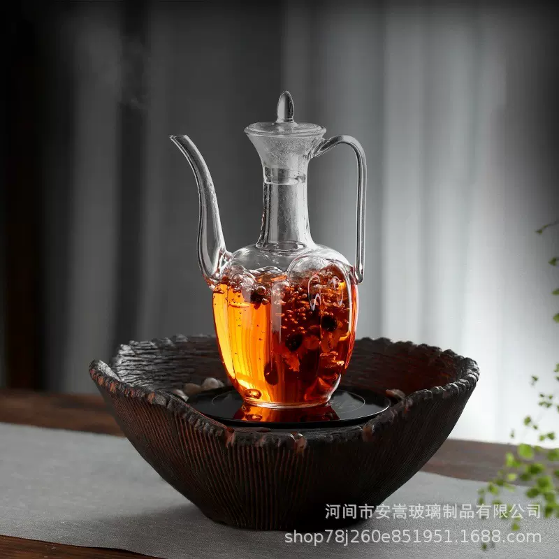 创意中式花茶壶仿宋泡茶烧水壶耐高温高硼硅透明宋执壶煮泡茶壶