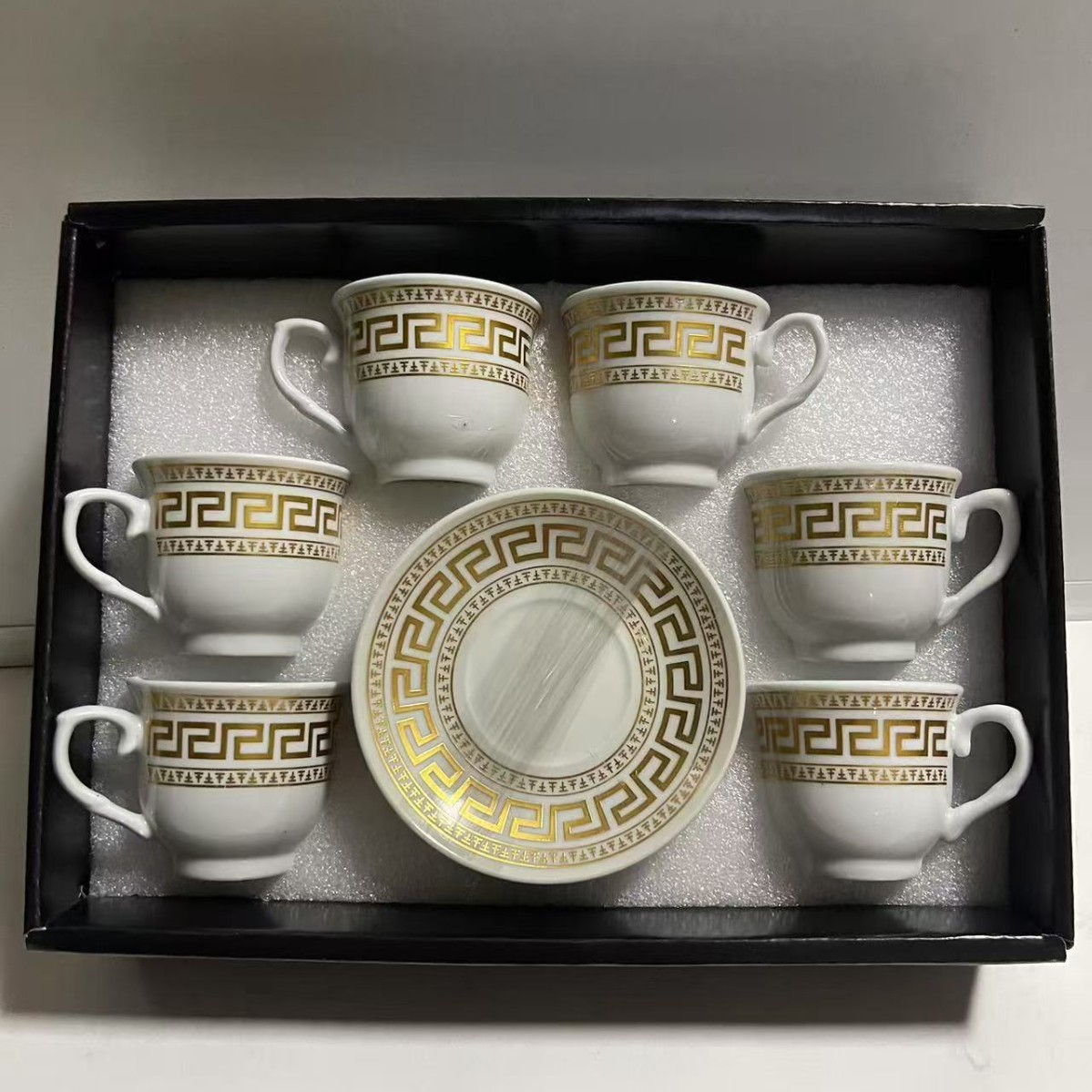 Nuevo conjunto de tazas de café de cerámica europea, tazas de café de estampado transfronterizo, 6 tazas de café de Oriente Medio, 6 platos de café de la tarde