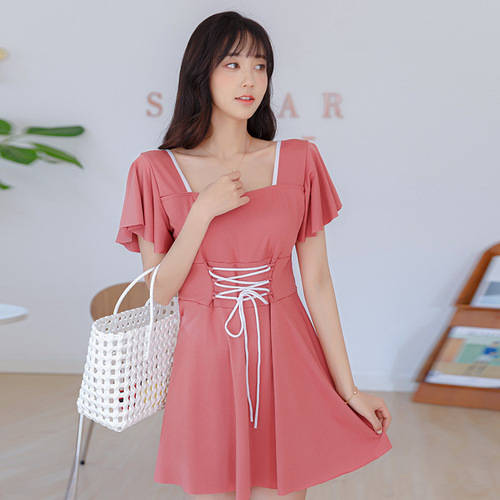 Women's Plus Size Swimwear Korean Style Slimming One-Piece Trunk Pants Conservative Flat-Waist Cover-Up Vacation Hot Spring Swim Suit Wholesale