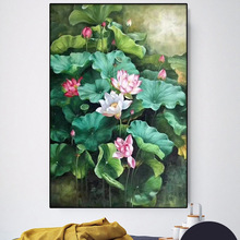 莲叶田田十字绣荷花图2023新款线绣客厅大格四股棉线蒙娜丽莎正品