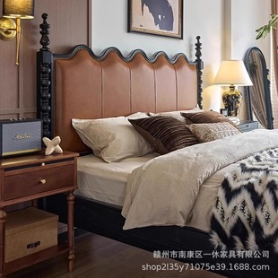 French Bedroom Solid Wood Bed Retro Ash Master Bedroom Double Bed Romantic High-end Villa Wedding Bed Princess Bed Furniture
