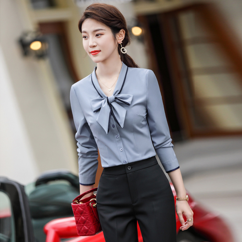 Hotel Front Desk Cashier Professional Shirt Women's Long-sleeved Restaurant Hotel Waiter Work Clothes Autumn and Winter Stewardess Uniform