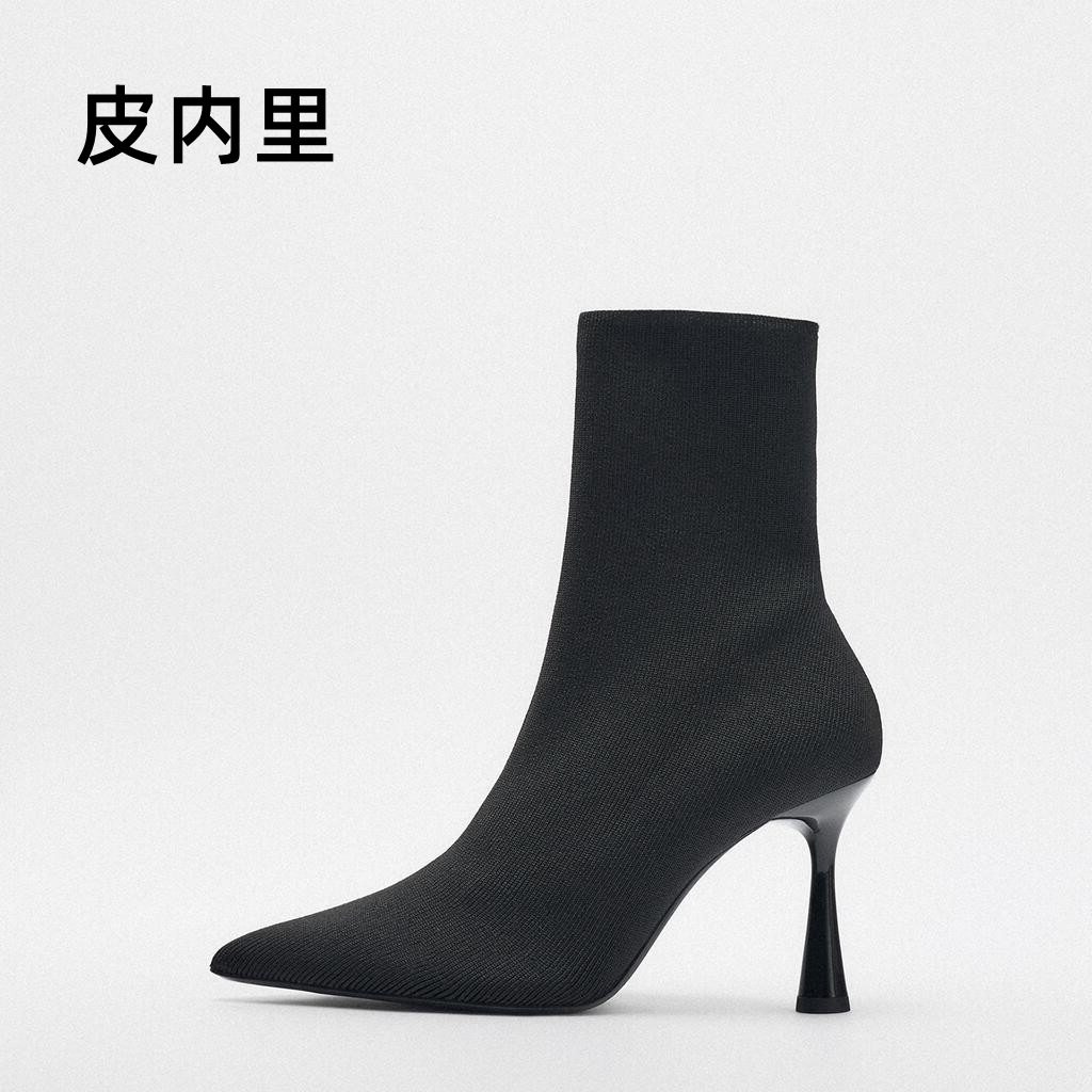 Botas de Primavera 2025 para Mujer, Botines de Tacón Alto, Botas Cortas de Punto para Primavera y Otoño, Botines de Punta con Tacón Fino.